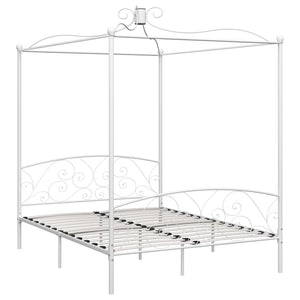 vidaXL Four-Poster Bed Frame White Metal 160 x 200 cm