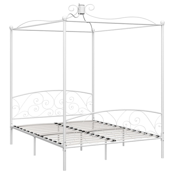 vidaXL Four-Poster Bed Frame White Metal 160 x 200 cm