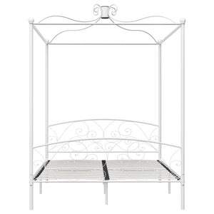 vidaXL Four-Poster Bed Frame White Metal 160 x 200 cm