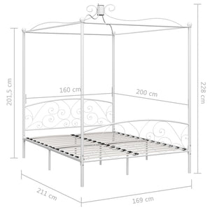 vidaXL Four-Poster Bed Frame White Metal 160 x 200 cm