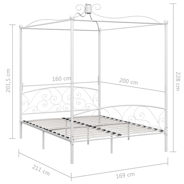 vidaXL Four-Poster Bed Frame White Metal 160 x 200 cm