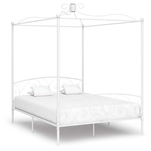 vidaXL Four-Poster Bed Frame White Metal 180 x 200 cm