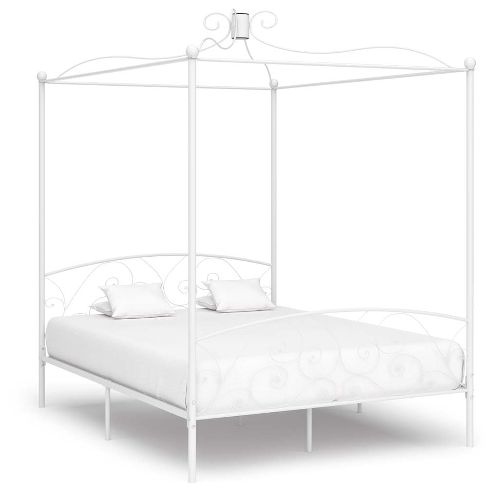 vidaXL Four-Poster Bed Frame White Metal 180 x 200 cm