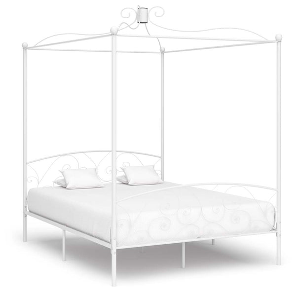 vidaXL Four-Poster Bed Frame White Metal 180 x 200 cm