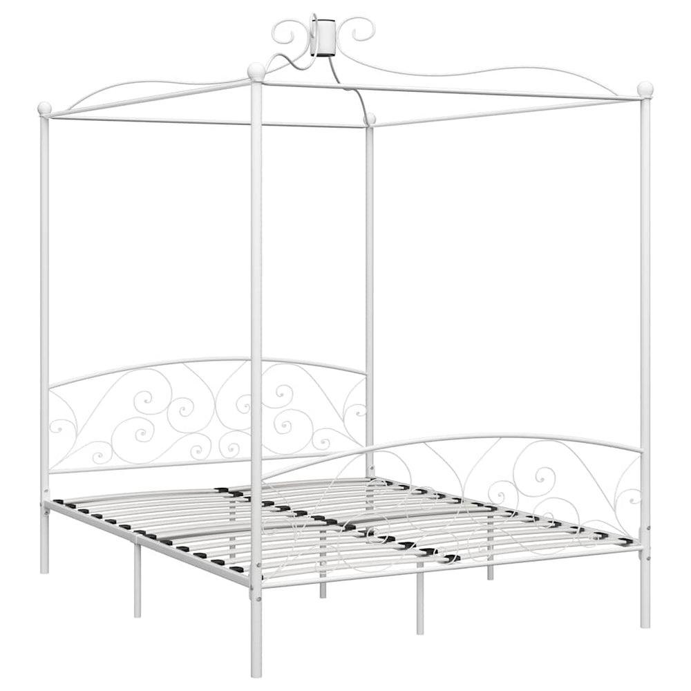 vidaXL Four-Poster Bed Frame White Metal 180 x 200 cm
