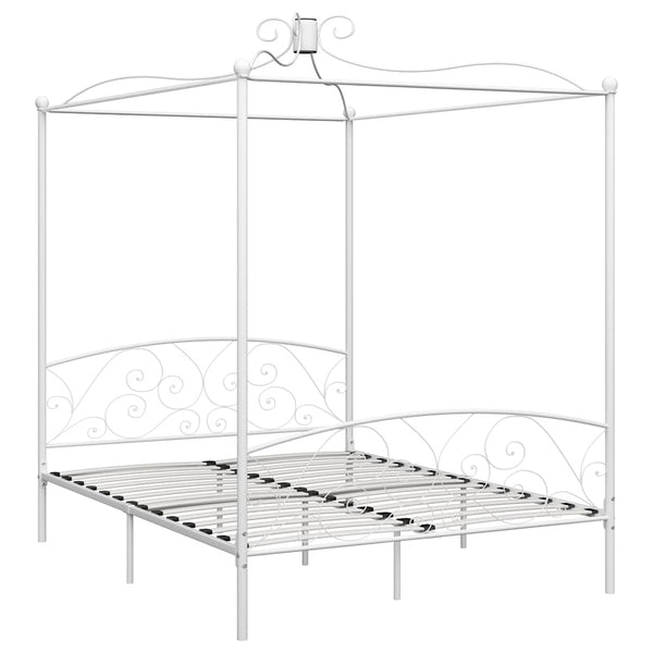 vidaXL Four-Poster Bed Frame White Metal 180 x 200 cm