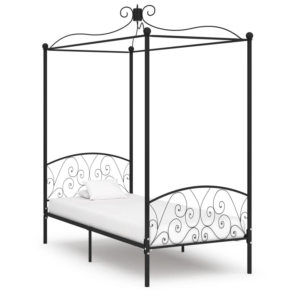 vidaXL Canopy Bed Frame Black Metal 90 x 200 cm