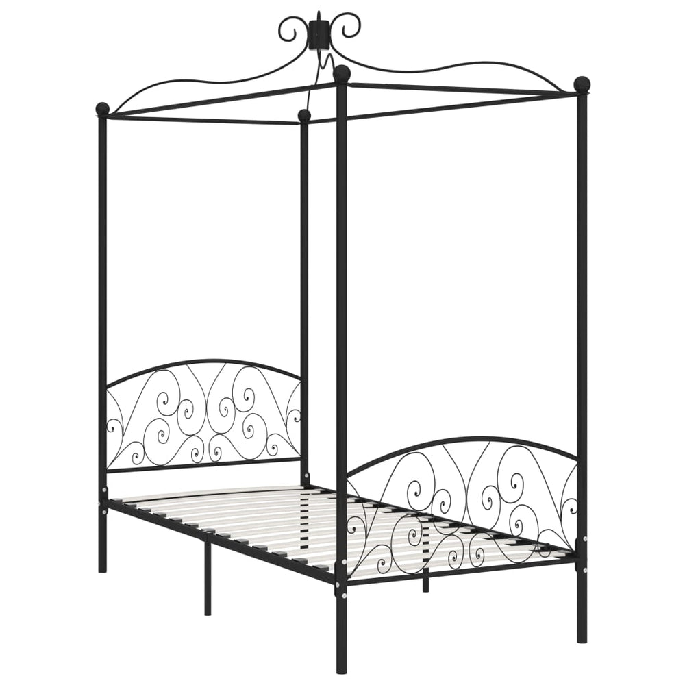 vidaXL Canopy Bed Frame Black Metal 90 x 200 cm