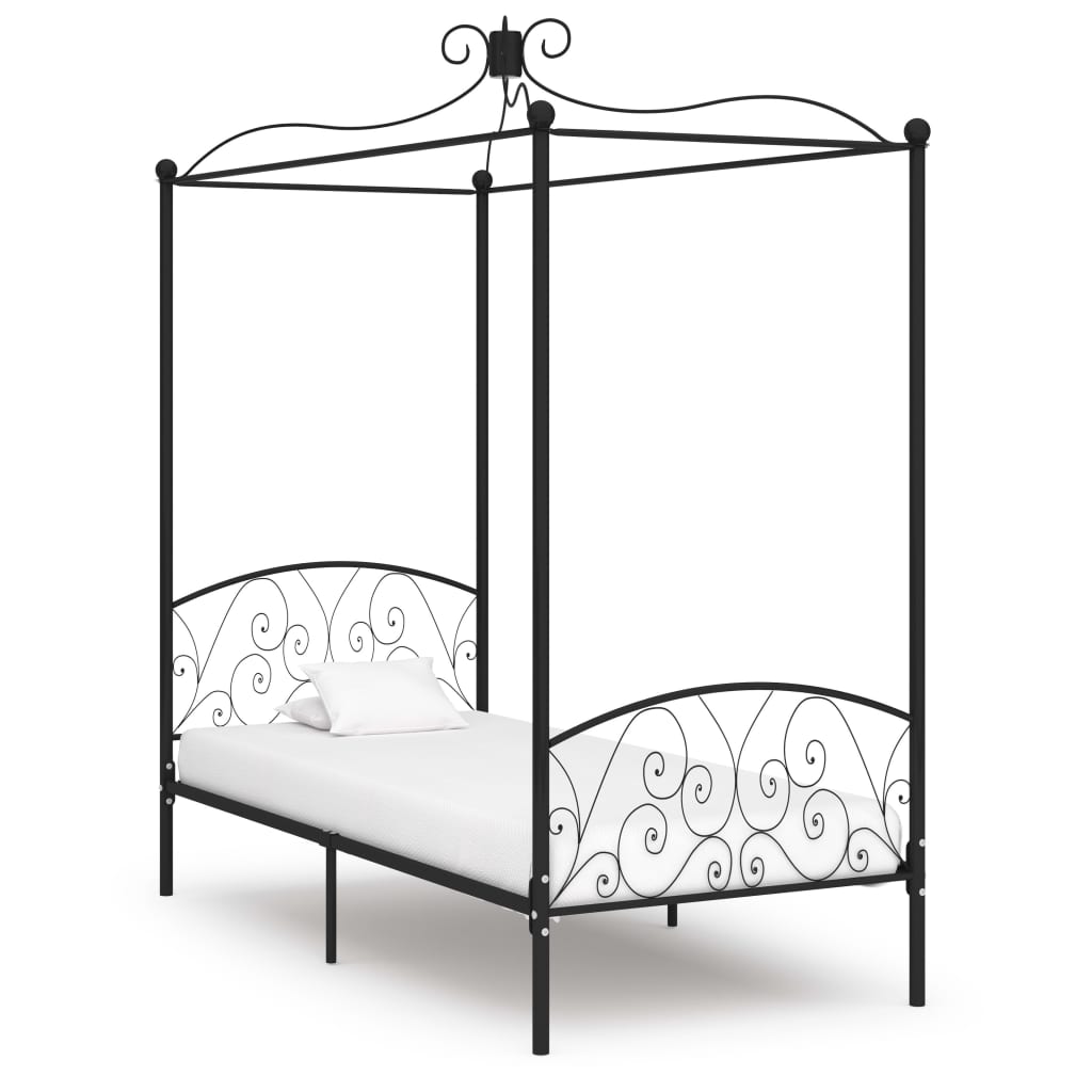 vidaXL Canopy Bed Frame Black Metal 100 x 200 cm