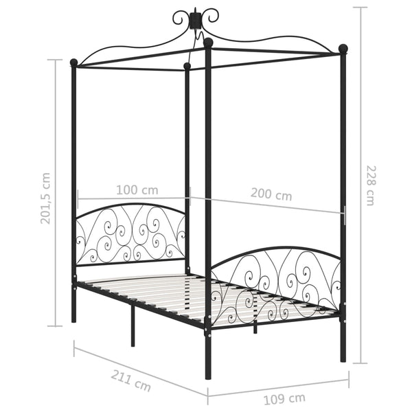 vidaXL Canopy Bed Frame Black Metal 100 x 200 cm