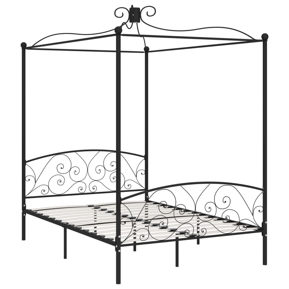 vidaXL Four-Poster Bed Frame Black Metal 120 x 200 cm