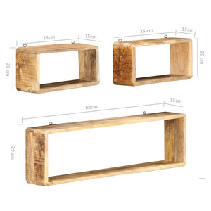 vidaXL 3-Piece Cube Wall Shelf Set Solid Mango Wood