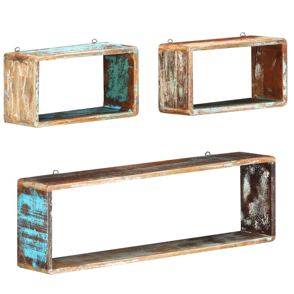 vidaXL 3-Piece Cube Wall Shelf Set Recycled Solid Wood