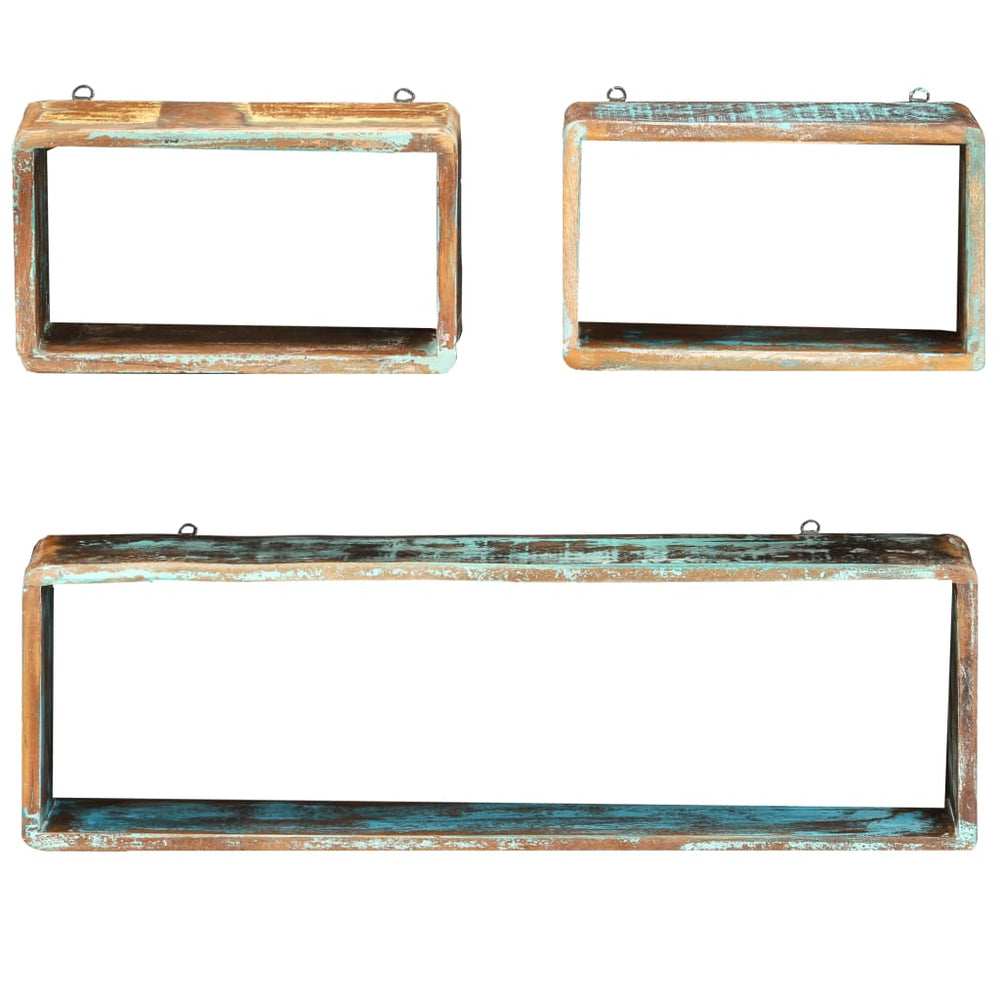 vidaXL 3-Piece Cube Wall Shelf Set Recycled Solid Wood