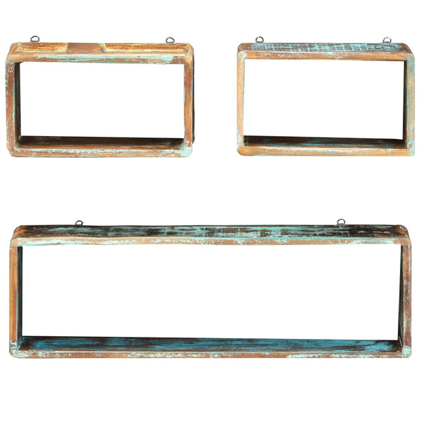vidaXL 3-Piece Cube Wall Shelf Set Recycled Solid Wood