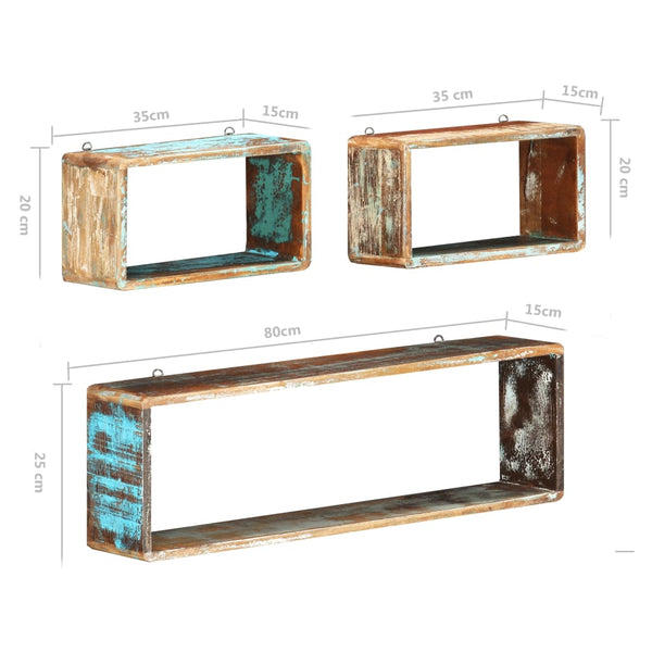 vidaXL 3-Piece Cube Wall Shelf Set Recycled Solid Wood