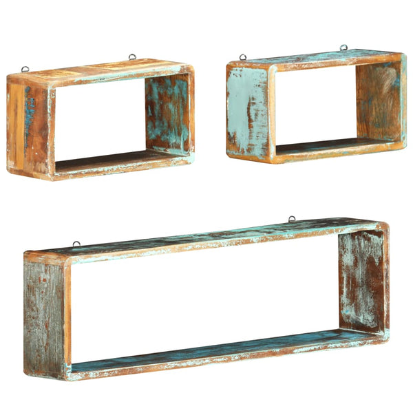 vidaXL 3-Piece Cube Wall Shelf Set Recycled Solid Wood