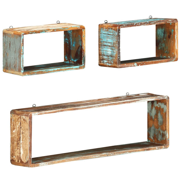 vidaXL 3-Piece Cube Wall Shelf Set Recycled Solid Wood