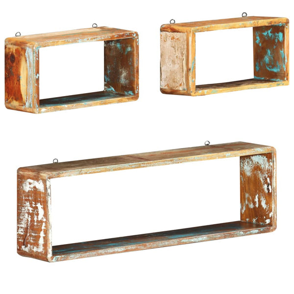 vidaXL 3-Piece Cube Wall Shelf Set Recycled Solid Wood
