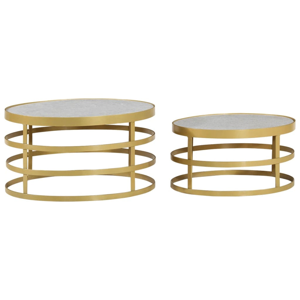 vidaXL Coffee Table Set 2-piece Marble Brass-Colored and White