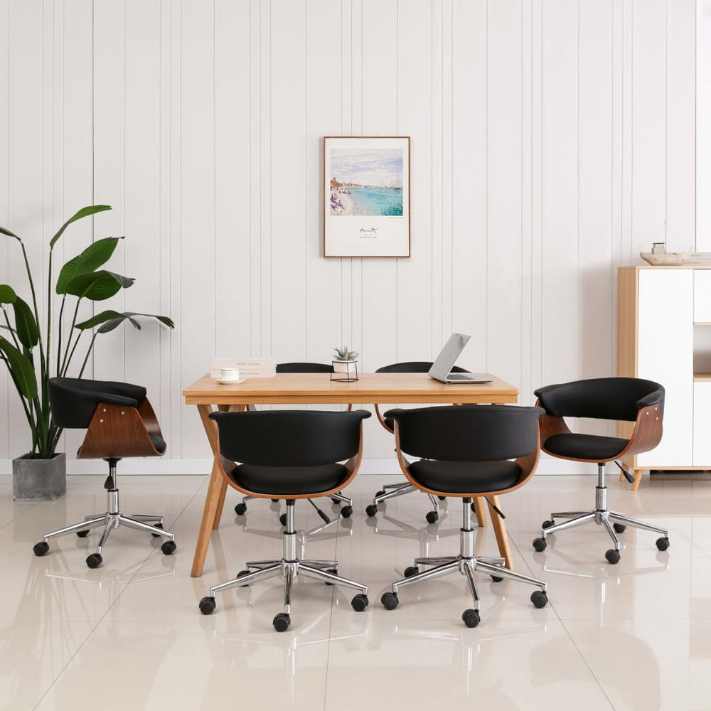 vidaXL Swivel Dining Chair Black Bentwood and Faux Leather