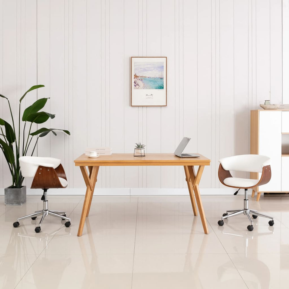 vidaXL Swivel Dining Chair White Bentwood and Faux Leather