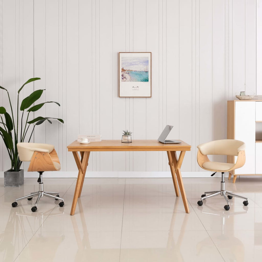 vidaXL Swivel Dining Chair Cream Bentwood and Faux Leather