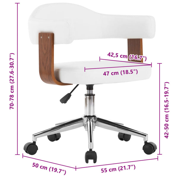 vidaXL Swivel Dining Chair White Bentwood and Faux Leather