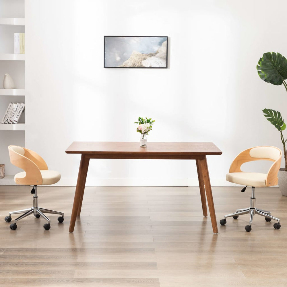 vidaXL Swivel Dining Chair Cream Bentwood and Faux Leather
