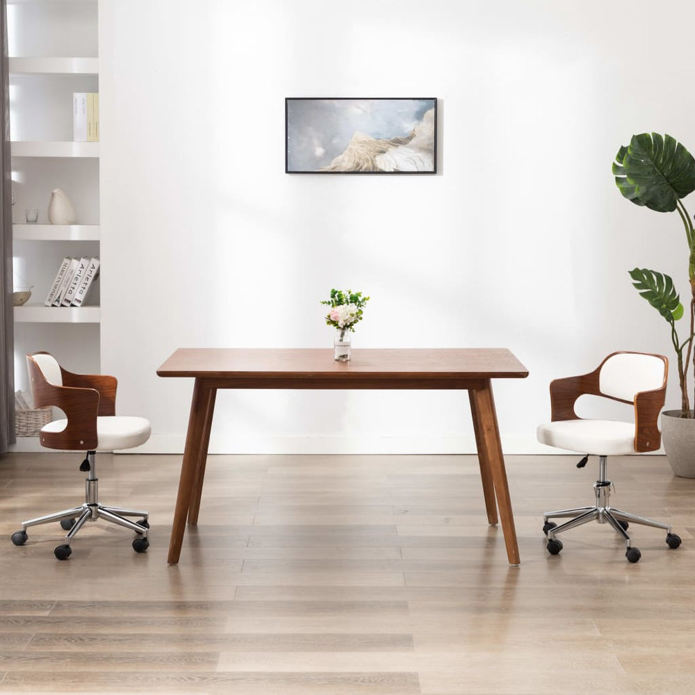vidaXL Swivel Dining Chair White Bentwood and Faux Leather
