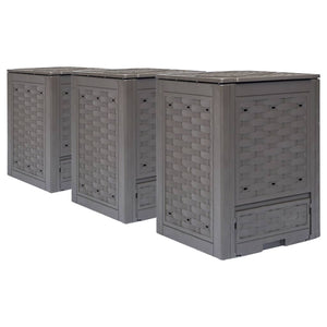 vidaXL Garden Composters 3 pcs. Brown 60x60x83cm 900 L Plastic Rattan