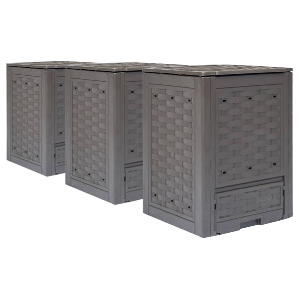 vidaXL Garden Composters 3 pcs. Brown 60x60x83cm 900 L Plastic Rattan