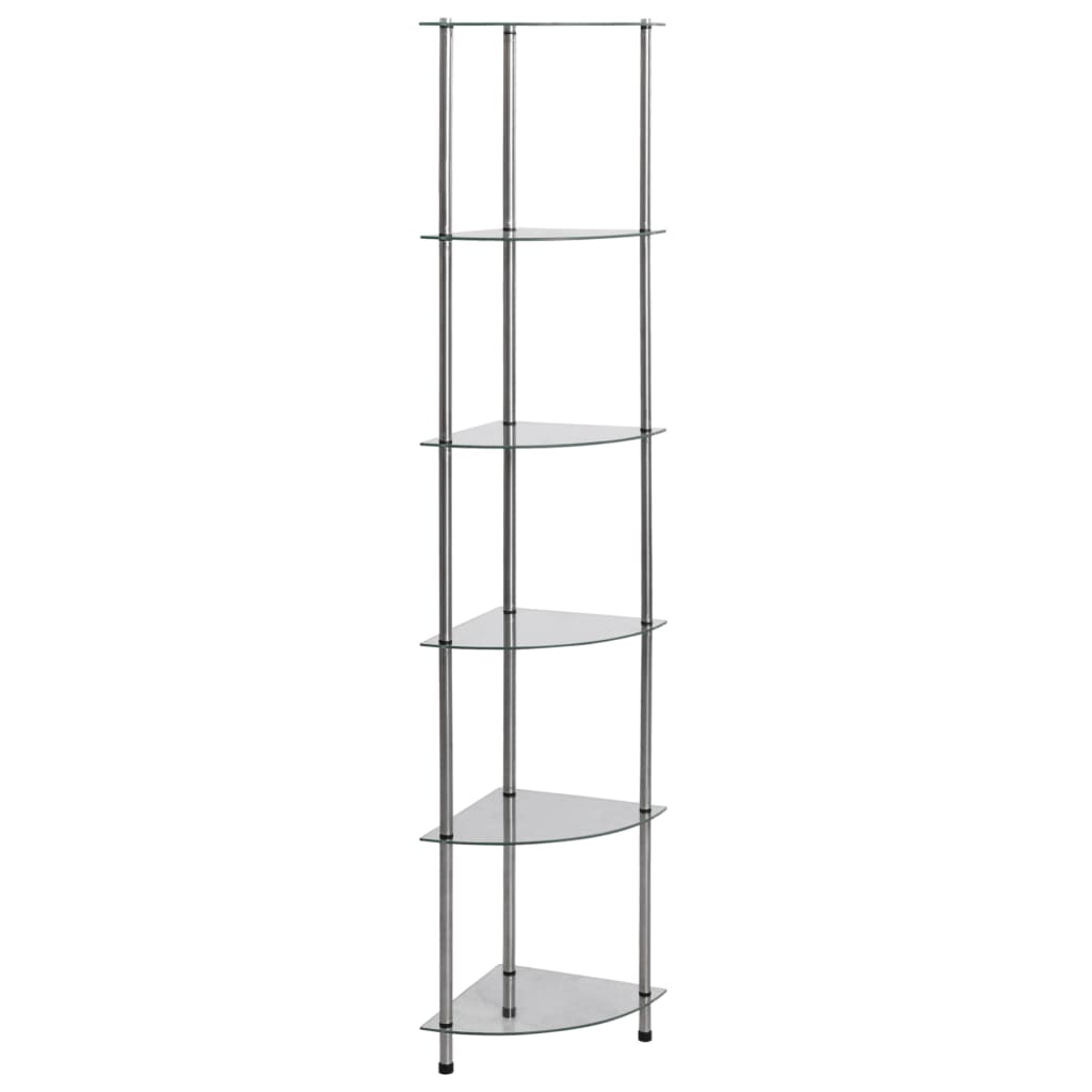 vidaXL Shelf with 6 Tiers Transparent 30x30x160 cm Tempered Glass