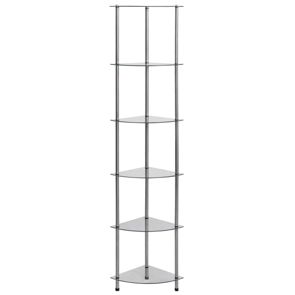 vidaXL Shelf with 6 Tiers Transparent 30x30x160 cm Tempered Glass