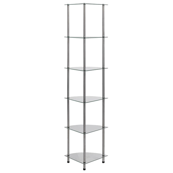 vidaXL Shelf with 6 Tiers Transparent 30x30x160 cm Tempered Glass