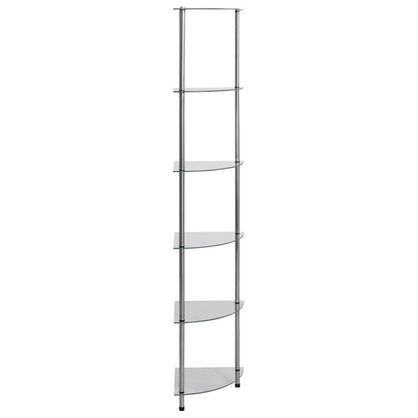 vidaXL Shelf with 6 Tiers Transparent 30x30x160 cm Tempered Glass