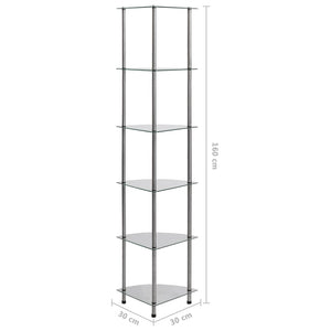 vidaXL Shelf with 6 Tiers Transparent 30x30x160 cm Tempered Glass