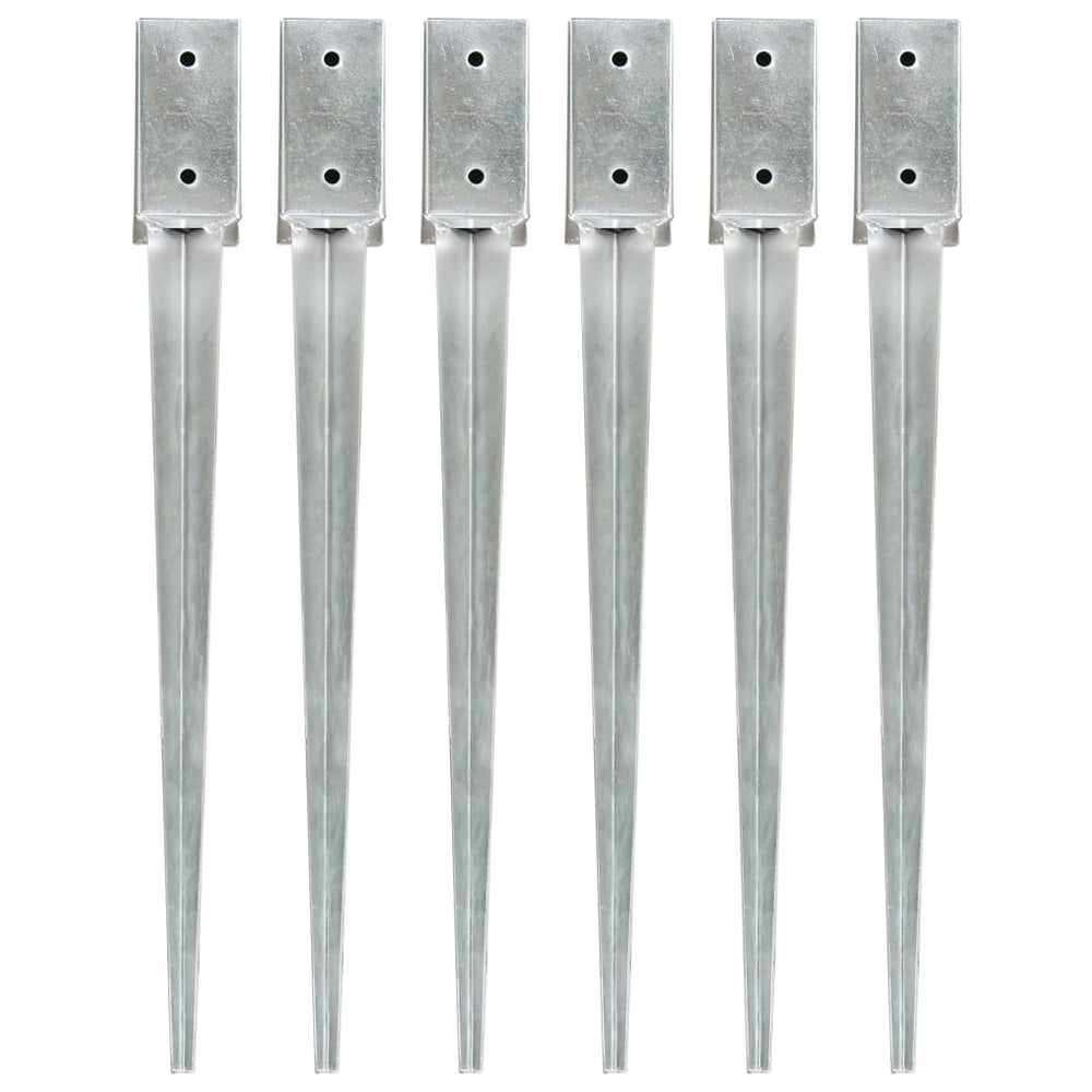 vidaXL Ground Spikes 6 pcs. Silver 7 x 7 x 75 cm Galvanized Steel