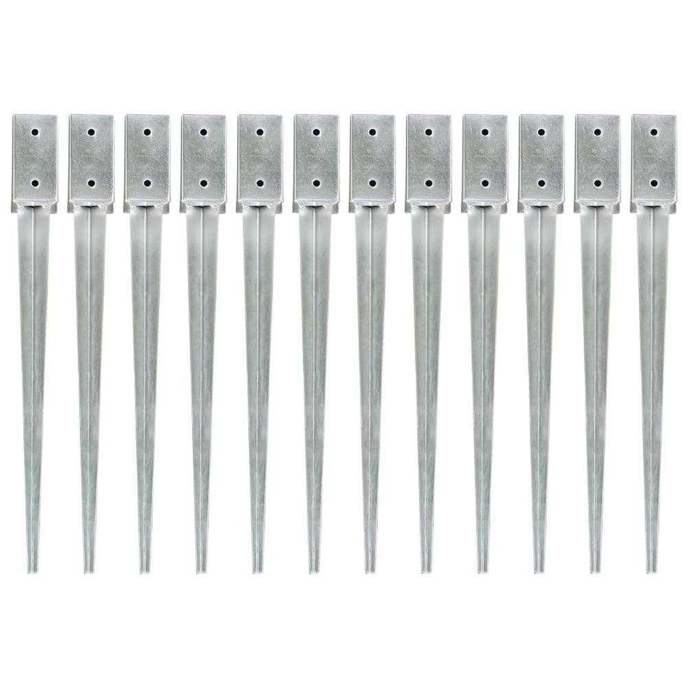 vidaXL Ground Spikes 12 pcs. Silver 7x7x75 cm Galvanized Steel