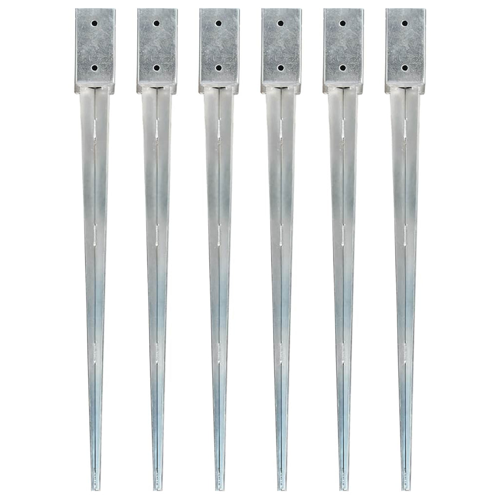vidaXL Ground Spikes 6 pcs. Silver 7x7x90 cm Galvanized Steel