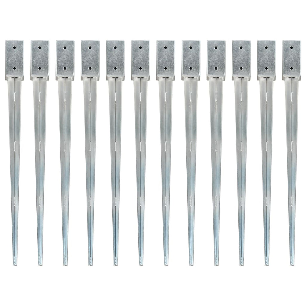 vidaXL Ground Spikes 12 pcs. Silver 7×7×90 cm Galvanized Steel