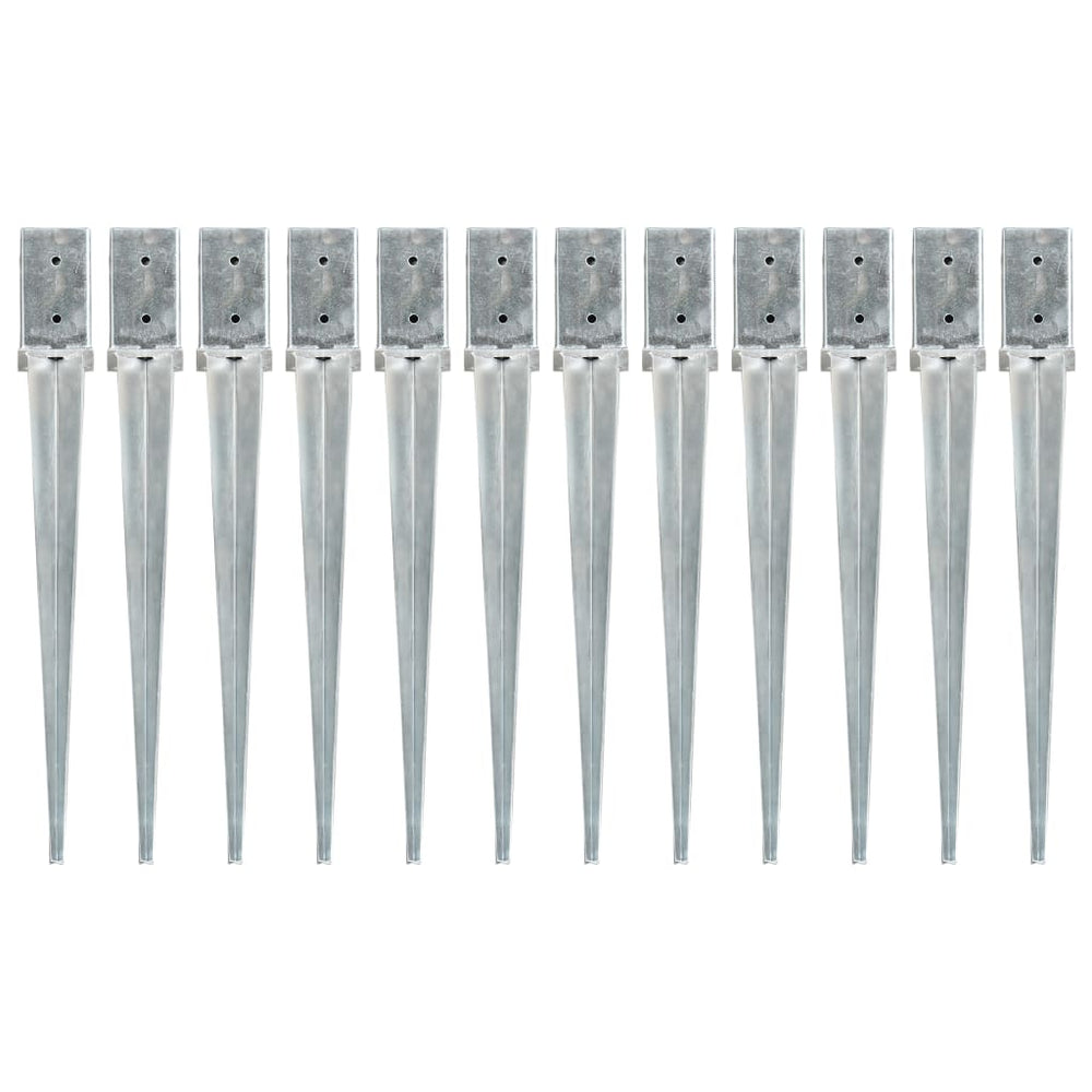 vidaXL Ground Spikes 12 pcs. Silver 8×8×76 cm Galvanized Steel