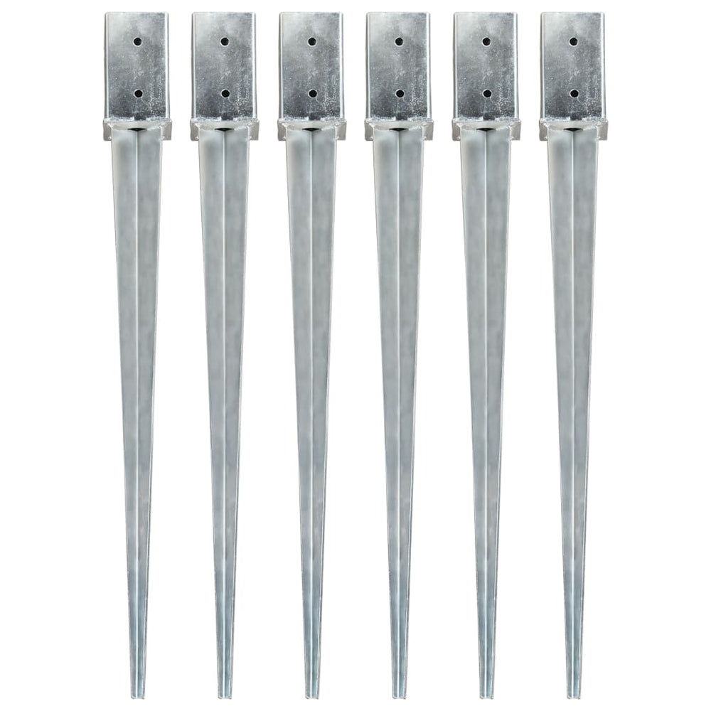 vidaXL Ground Spikes 6 pcs. Silver 8×8×91 cm Galvanized Steel