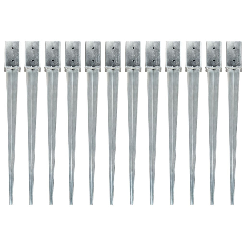 vidaXL Ground Spikes 12 pcs Silver 8×8×91 cm Galvanized Steel
