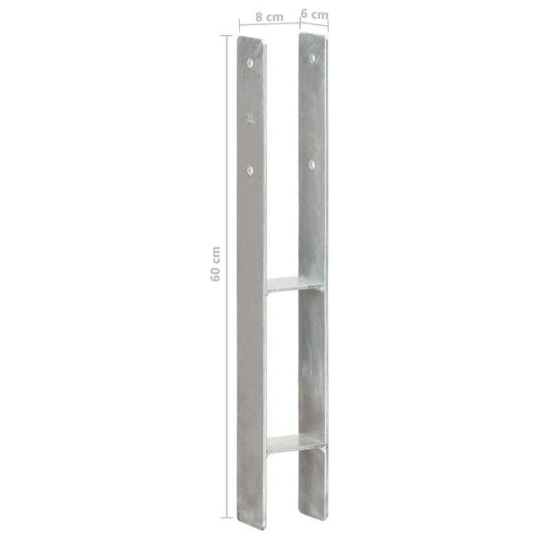 vidaXL Post Anchors 2 pcs Silver 8x6x60 cm Galvanized Steel