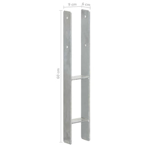 vidaXL Post Anchors 2 pcs Silver 9x6x60 cm Galvanised Steel