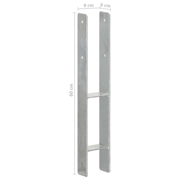 vidaXL Post Anchors 2 pcs Silver 9x6x60 cm Galvanised Steel