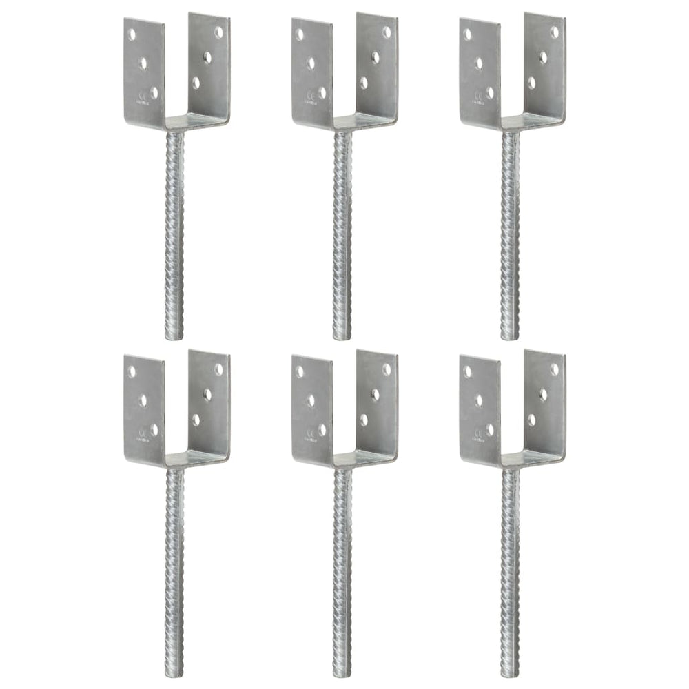 vidaXL Post Supports 6 pcs. Silver 7×6×30 cm Galvanized Steel