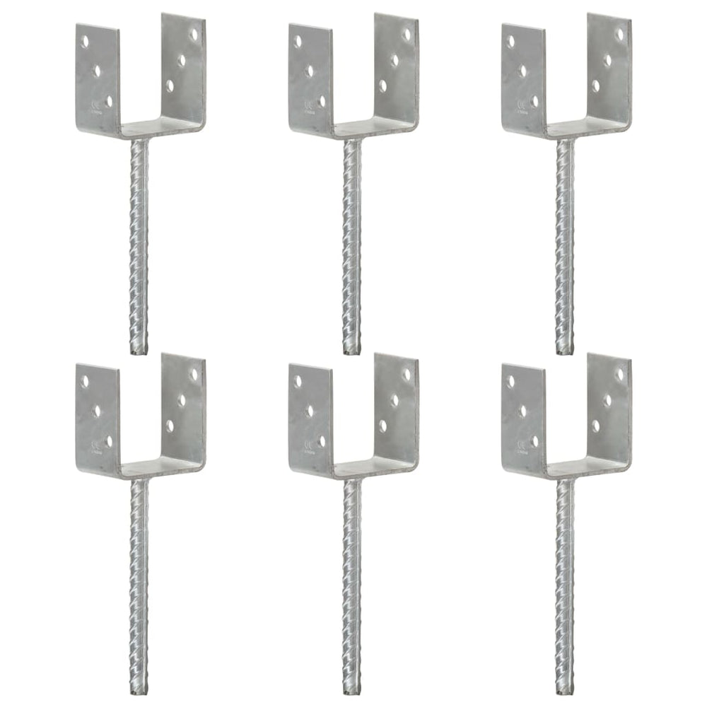 vidaXL Post Anchors 6 pcs Silver 9x6x30 cm Galvanized Steel