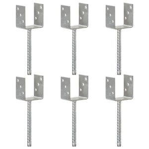 vidaXL Post Anchors 6 pcs Silver 9x6x30 cm Galvanized Steel